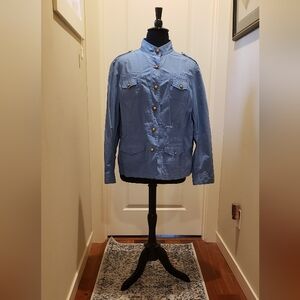 Jones New York Womens Blue Utility Jacket with Gold Accents